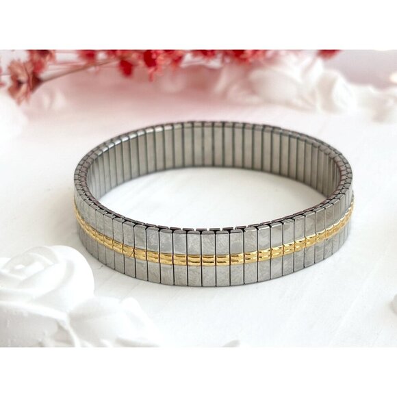 Two Toned Unisex Flexible Elastic Unisex Minimalist Bracelet - Picture 2 of 6